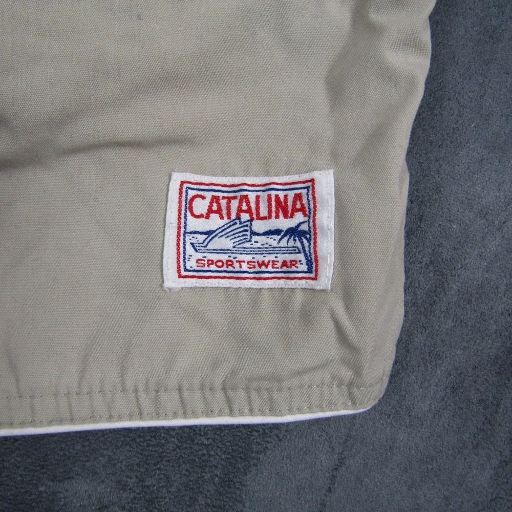 Catalina Swim Trunks Mens 36 Tan Vintage Retro Zip Pocket Board Shorts